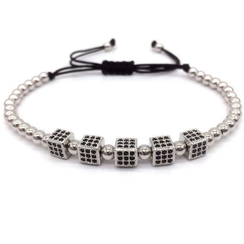 Image of Bracelet Ajustable Dés Hématite - Gameup S Argent / 5 Bracelets