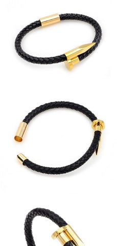 Image of Bracelet Cuir Tressé Pointe De Clou - P.bacon G Bracelets