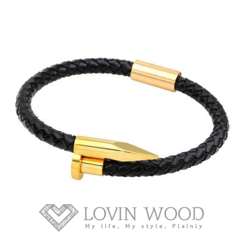 Image of Bracelet Cuir Tressé Pointe De Clou - P.bacon G Or Bracelets