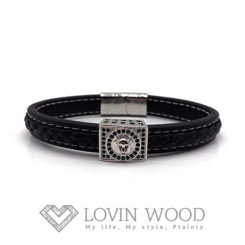 Image of Bracelet Homme Cuir Lion - Wild S Argent / Lanière Une Tresse Bracelets