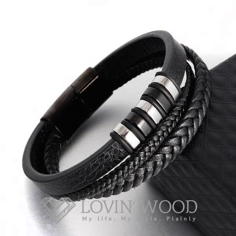 Image of Bracelet Homme Cuir - Spiker B Noir Bracelets