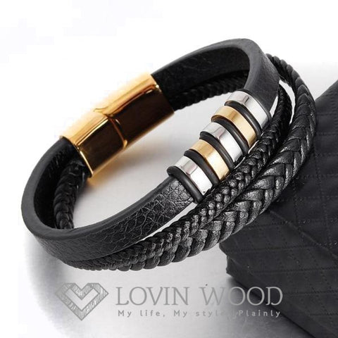 Image of Bracelet Homme Cuir - Spiker G Or Bracelets