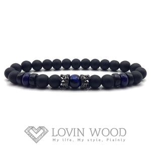 Bracelet Perles Pour Homme - Double King B Noir / Perle Bleue Bracelets