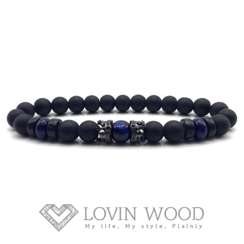 Image of Bracelet Perles Pour Homme - Double King B Noir / Perle Bleue Bracelets