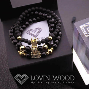 Ensemble Bracelets Contraste Triple - Precious Kingly G Or / Mat Brillant Pierre Naturelle Noire