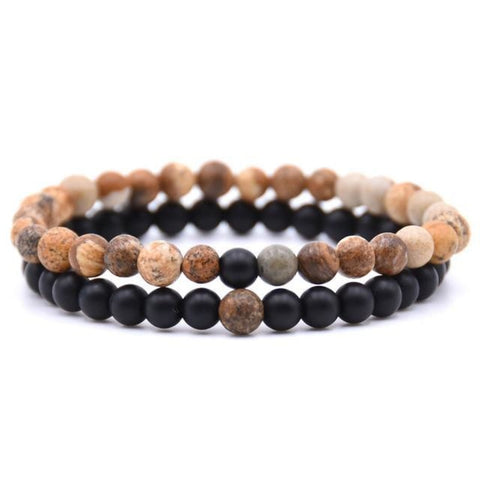 Image of Ensemble Bracelets Stone Noir - M.wahlberg Nuances De Marrons Bracelets