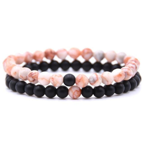 Image of Ensemble Bracelets Stone Noir - M.wahlberg Rose Pale Marbré Bracelets