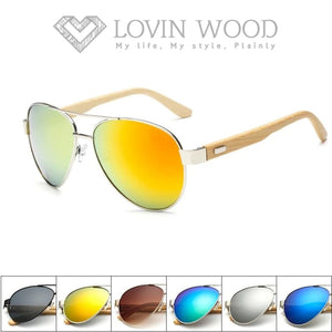 Lunettes De Soleil Mixtes En Bamboo - Uv400 6 Couleurs Modèle Pilote Lunettes Soleil