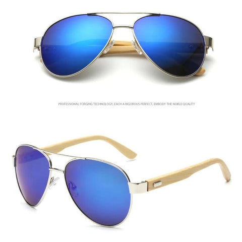 Image of Lunettes De Soleil Mixtes En Bamboo - Uv400 6 Couleurs Modèle Pilote Bleu Foncé Lunettes Soleil