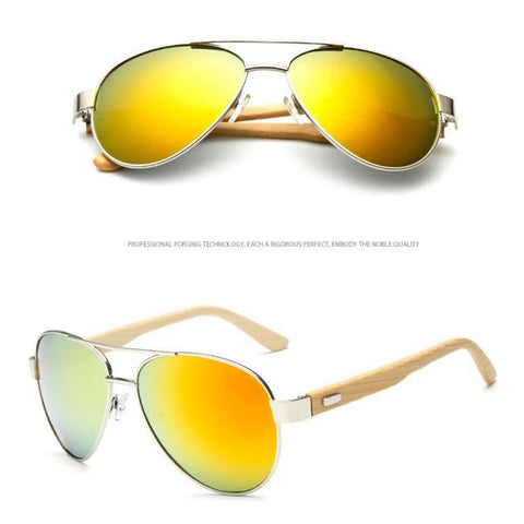 Image of Lunettes De Soleil Mixtes En Bamboo - Uv400 6 Couleurs Modèle Pilote Sunset Lunettes Soleil